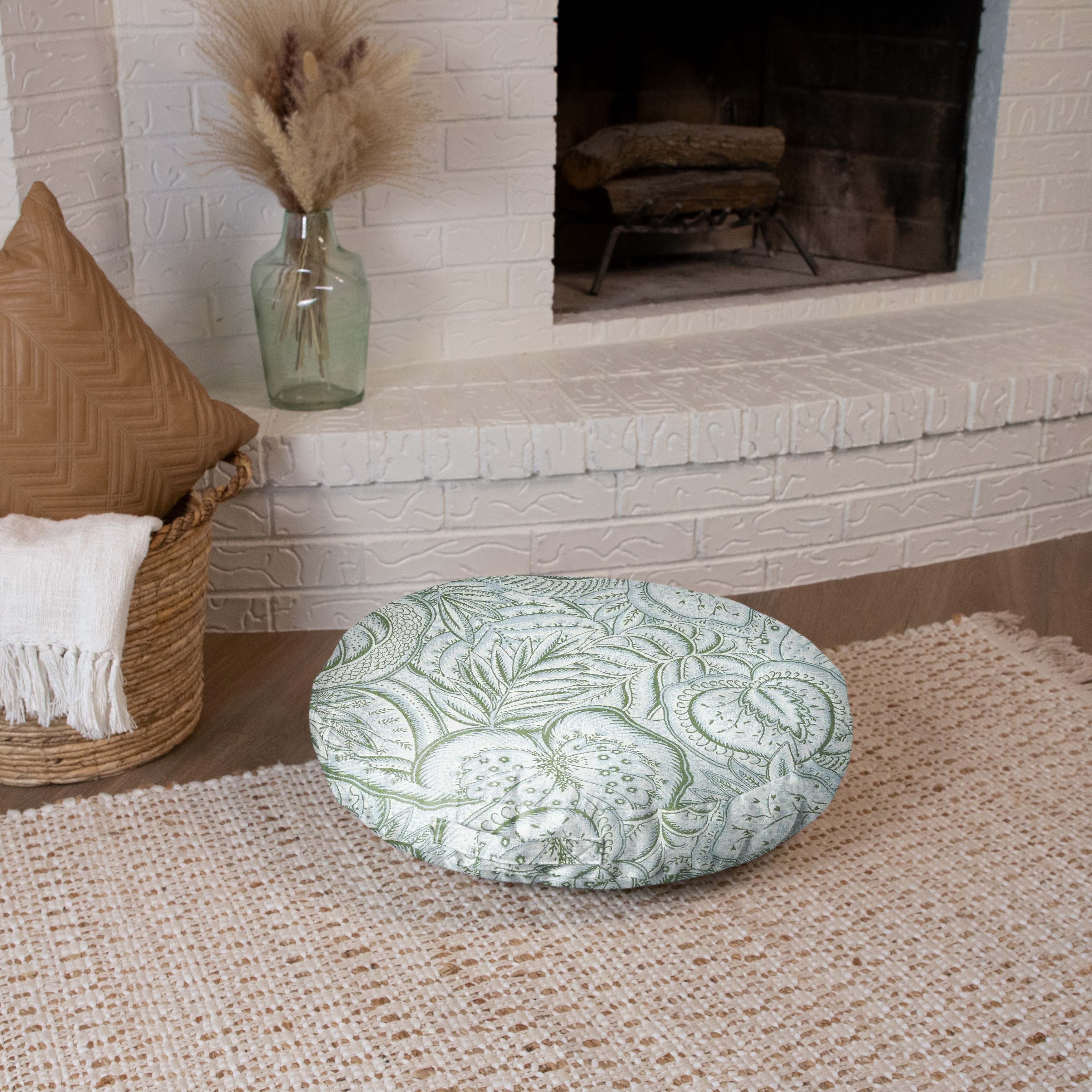 Sorra Home Sunbrella Blue Floral Indoor Outdoor Circle Floor Pillow with Handle Single Pillow Bed Bath Beyond 38320119
